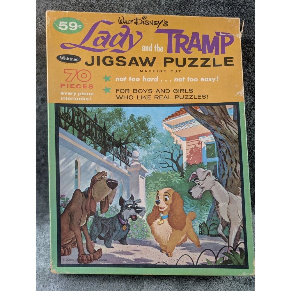 Vintage 1960s Whitman Lady and the‎ Tramp Jigsaw Puzzle 70 Pc Complete Disney